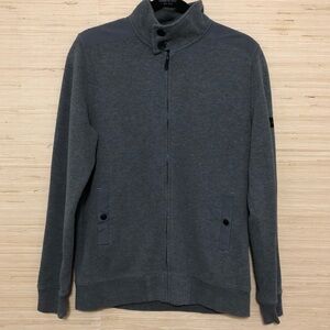 Ben Sherman Gray Full Zip Ribbed Cotton Turtle Neck Sweater Jacket Size Medium